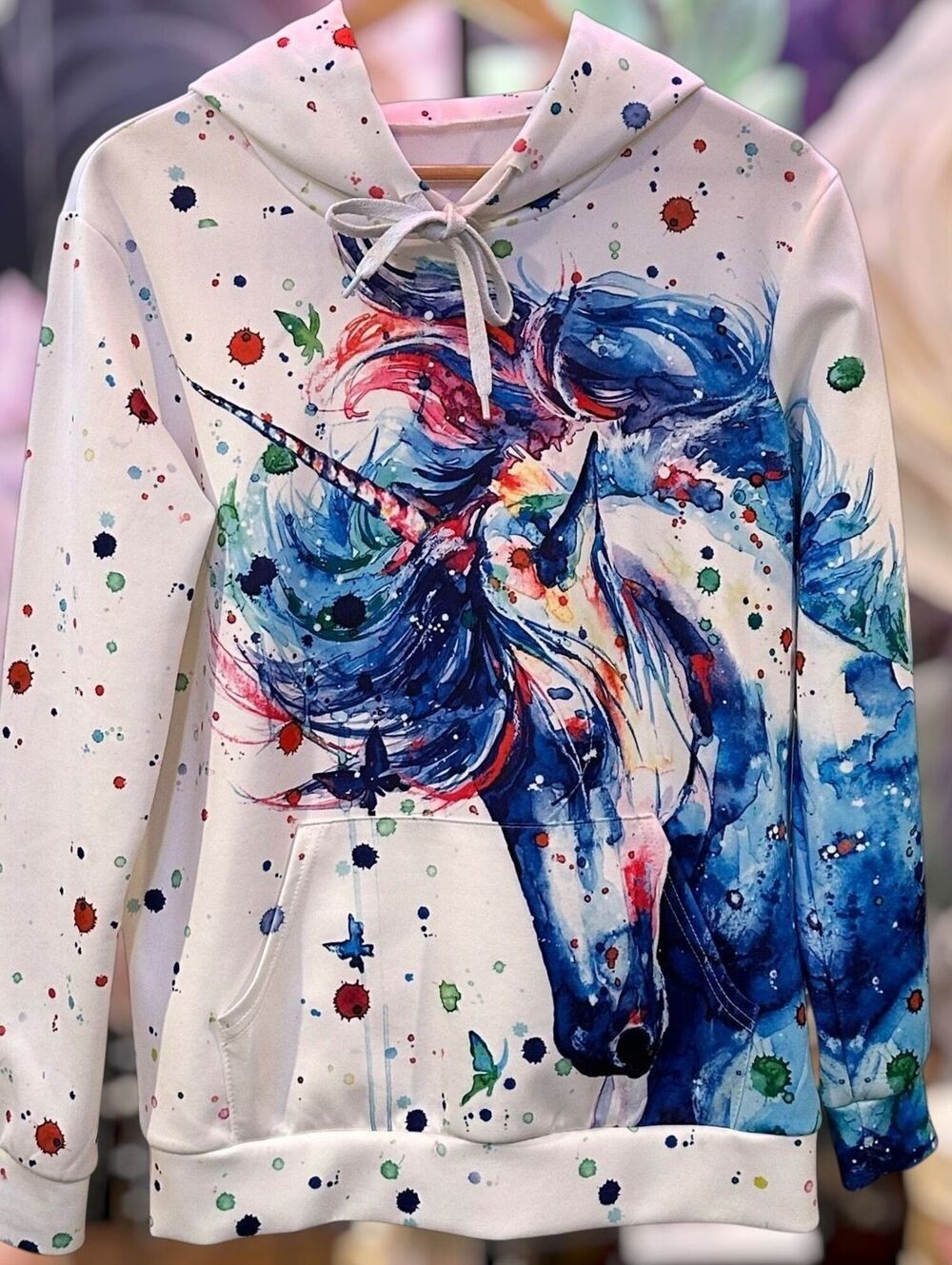 Pullover Hoodie Artsy Fairycore Watercolor Fantasy Graphic Paint Splatter White